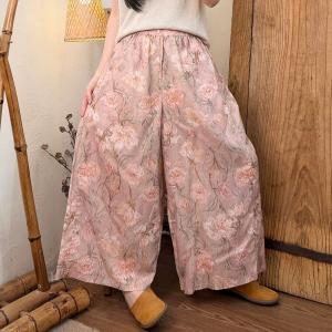 Beautiful Flowers Comfy Wide Leg Linen Pants