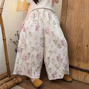 Beautiful Flowers Comfy Wide Leg Linen Pants