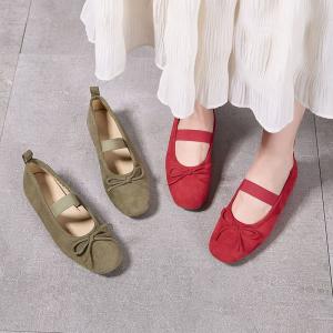 Bowknot Decoration Sheep Skin Ballet Flats