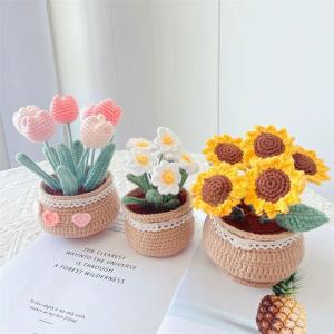 Natural Yarn Relaxed Crochet Tulip Daisy Kit for Home