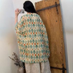 Bowknot Tied Printed Ramie Tunic