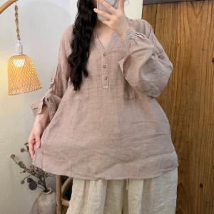 Fall Style Long Sleeves Linen Plain Shirt