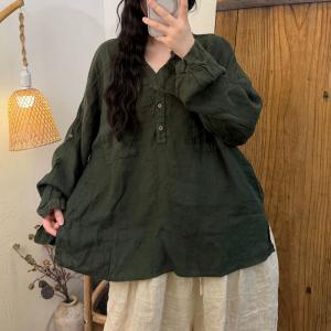 Fall Style Long Sleeves Linen Plain Shirt