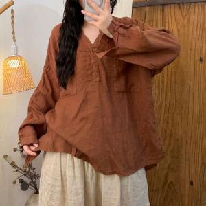 Fall Style Long Sleeves Linen Plain Shirt