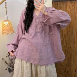 Fall Style Long Sleeves Linen Plain Shirt