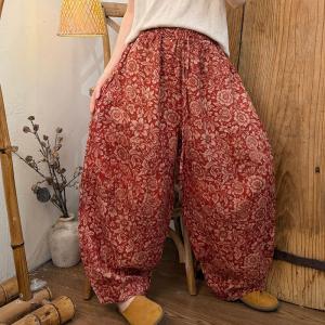 Travel Fashion Linen Floral Curved Pants