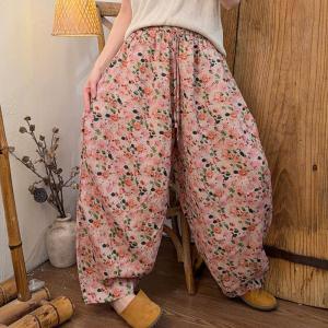 Travel Fashion Linen Floral Curved Pants