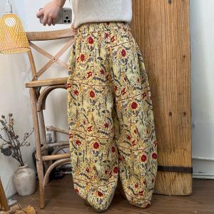 Travel Fashion Linen Floral Curved Pants