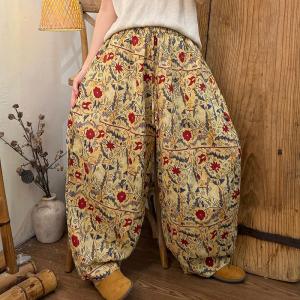 Travel Fashion Linen Floral Curved Pants