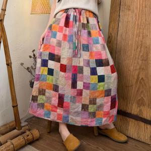 Causal Versatile Linen Patterned A-Line Skirt