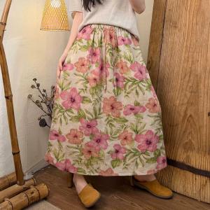 Causal Versatile Linen Patterned A-Line Skirt