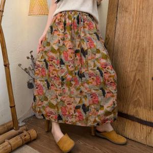Causal Versatile Linen Patterned A-Line Skirt