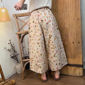 Summer Linen Patterned Wide Leg Ankle Pants