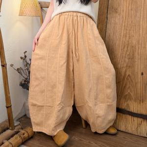 Drawstring Waist Organic Linen Barrel Pants
