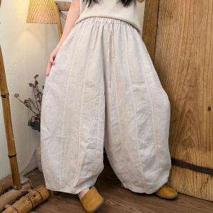 Drawstring Waist Organic Linen Barrel Pants