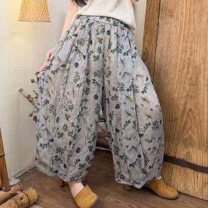 Tropical Colorful Prints Wide Leg Ramie Pants