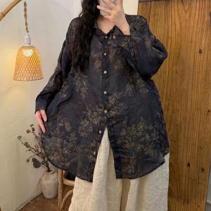 Polo Neck Long Sleeves Printed Ladies Shirt