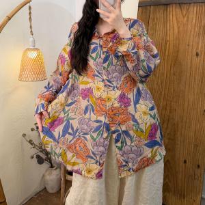 Polo Neck Long Sleeves Printed Ladies Shirt
