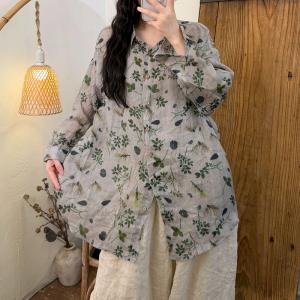 Polo Neck Long Sleeves Printed Ladies Shirt