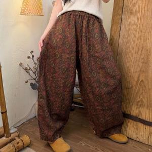 Artistic Patterned Organic Linen Curved Pants