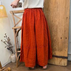 Reddish Orange Linen Wide Leg Resort Pants