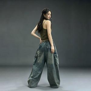 Street Style Flap Pockets Casual Cargo Jeans
