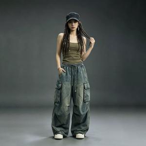 Street Style Flap Pockets Casual Cargo Jeans