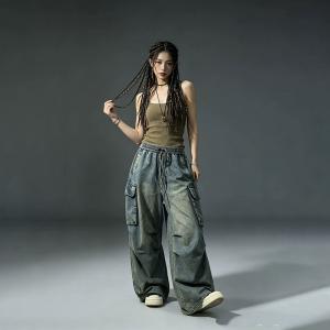 Street Style Flap Pockets Casual Cargo Jeans