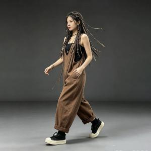 U-Neck Tassel Linen Loose Overalls