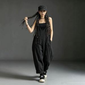 U-Neck Tassel Linen Loose Overalls