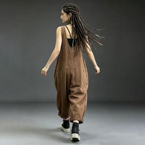 U-Neck Tassel Linen Loose Overalls