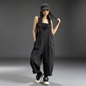 U-Neck Tassel Linen Loose Overalls