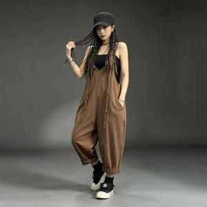 U-Neck Tassel Linen Loose Overalls