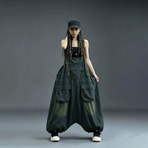 Large Size Flap Pockets Harem Overalls