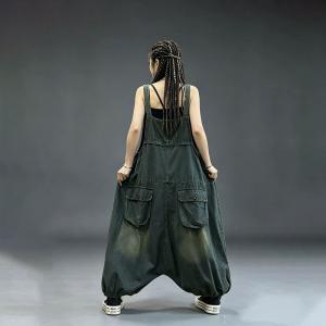 Large Size Flap Pockets Harem Overalls