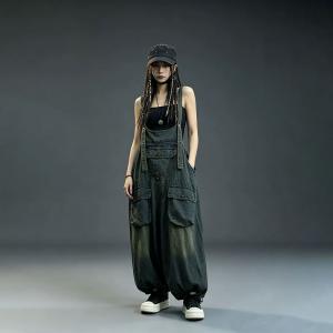 Large Size Flap Pockets Harem Overalls