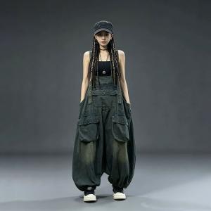Large Size Flap Pockets Harem Overalls