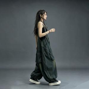 Large Size Flap Pockets Harem Overalls