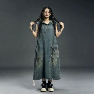 Heart Patterned Sleeveless Hooded Sundress