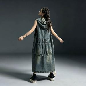 Heart Patterned Sleeveless Hooded Sundress