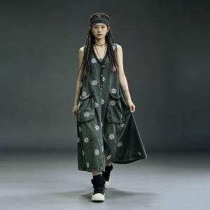 V-Neck Snowflake Embroidery Vest Dress