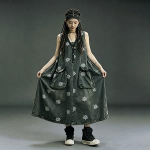 V-Neck Snowflake Embroidery Vest Dress