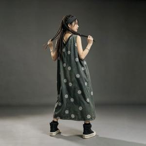 V-Neck Snowflake Embroidery Vest Dress