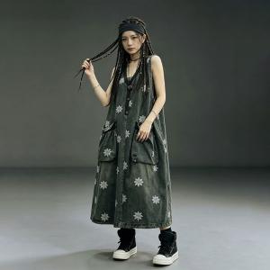 V-Neck Snowflake Embroidery Vest Dress