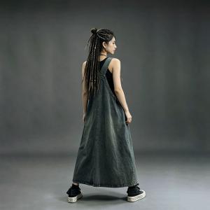 V-Neck Fringed Denim Sleeveless Wrap Dress