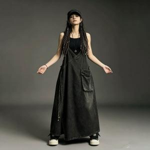 V-Neck Fringed Denim Sleeveless Wrap Dress