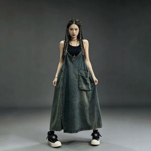 V-Neck Fringed Denim Sleeveless Wrap Dress
