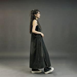 V-Neck Fringed Denim Sleeveless Wrap Dress