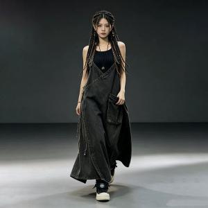 V-Neck Fringed Denim Sleeveless Wrap Dress