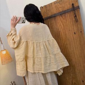 Puff Sleeves Linen Plus Size Babydoll Top